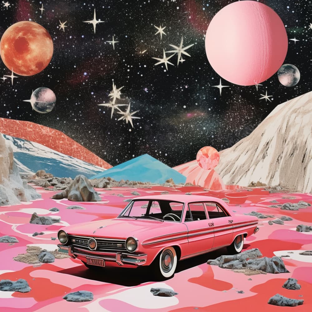Pink Car Space Fantasy by Samantha Hearn — canvas wall art