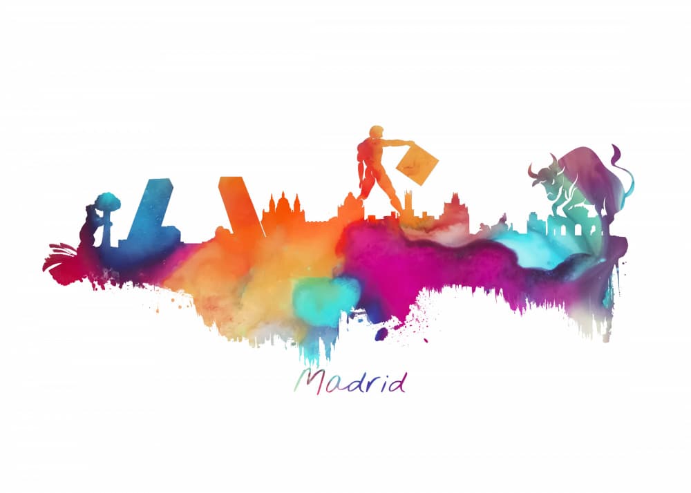 Colorful Madrid Skyline by Justyna Jaszke — canvas wall art