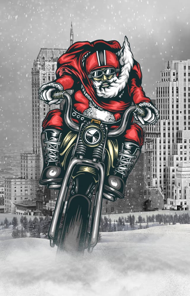 Cool Santa Motorcycle by Marja van den Hurk — canvas wall art