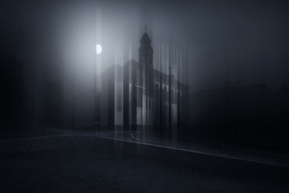 Misty Moonlit Church by Filippo Manini — canvas wall art