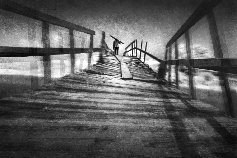 Distant Figure on Pier by Ekkachai Khemkum — canvas wall art