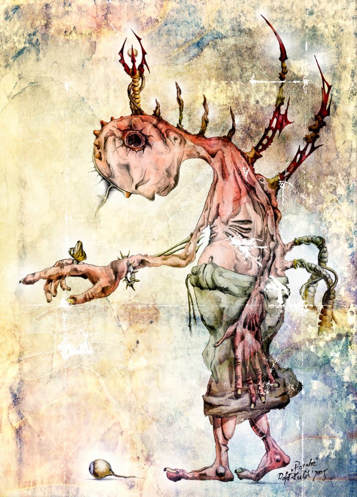 Grotesque Creature And Butterfly by Rafal Kulik — canvas wall art