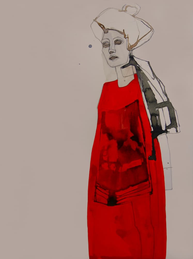 Red Dress Woman by Doris Schmitz — canvas wall art