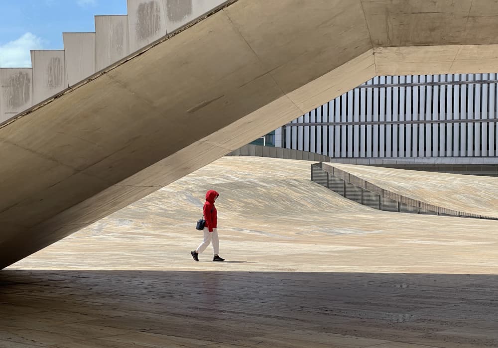 Red Hoodie Modern Architecture by Fan Lin (APA) — canvas wall art
