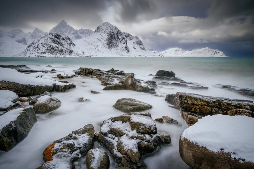 Snowy Mountain Coast by Adrian Popan — canvas wall art