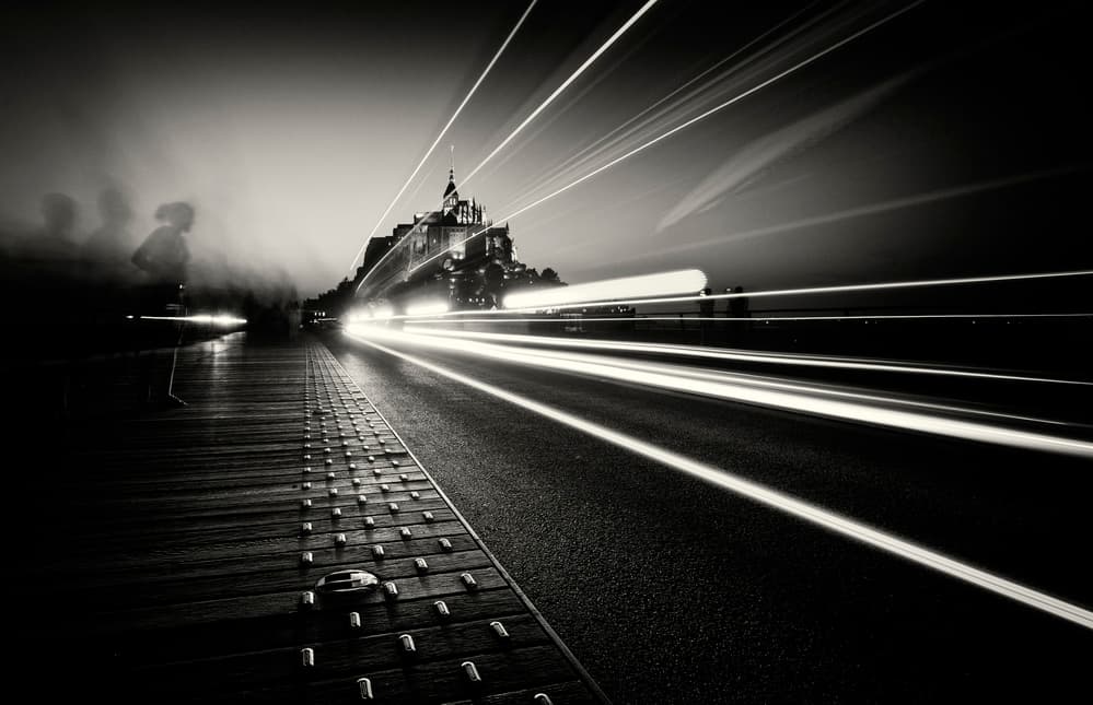 City Night Light Trails by Mihai Bogdan R — canvas wall art