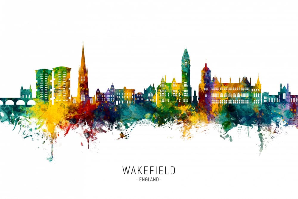 Vibrant Wakefield Skyline by Michael Tompsett — canvas wall art