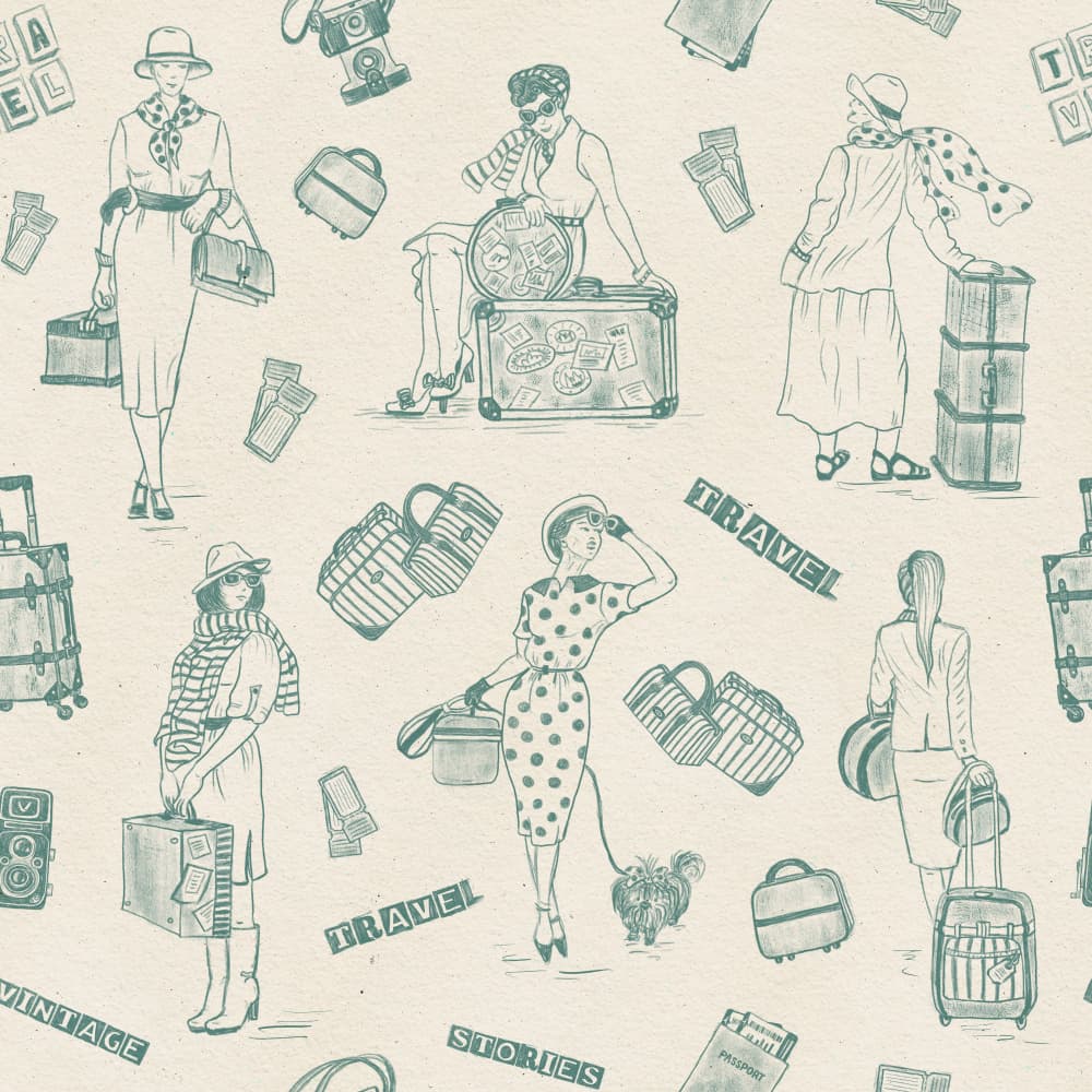 Vintage Travel Fashion by Olena Kovalova — canvas wall art