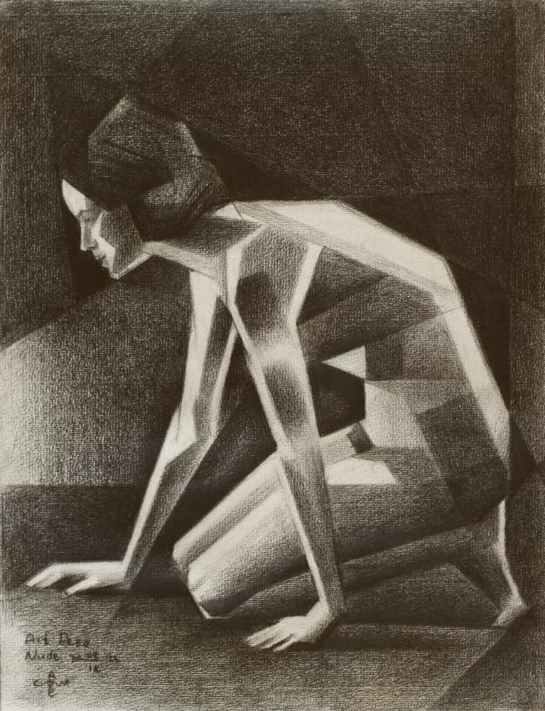 Geometric Crouching Woman by Corné Akkers — canvas wall art