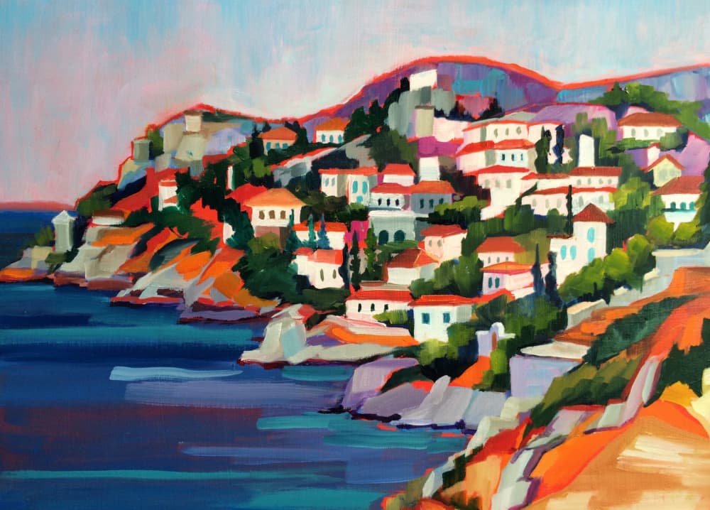 Colorful Coastal Village by Maxine Shore — canvas wall art