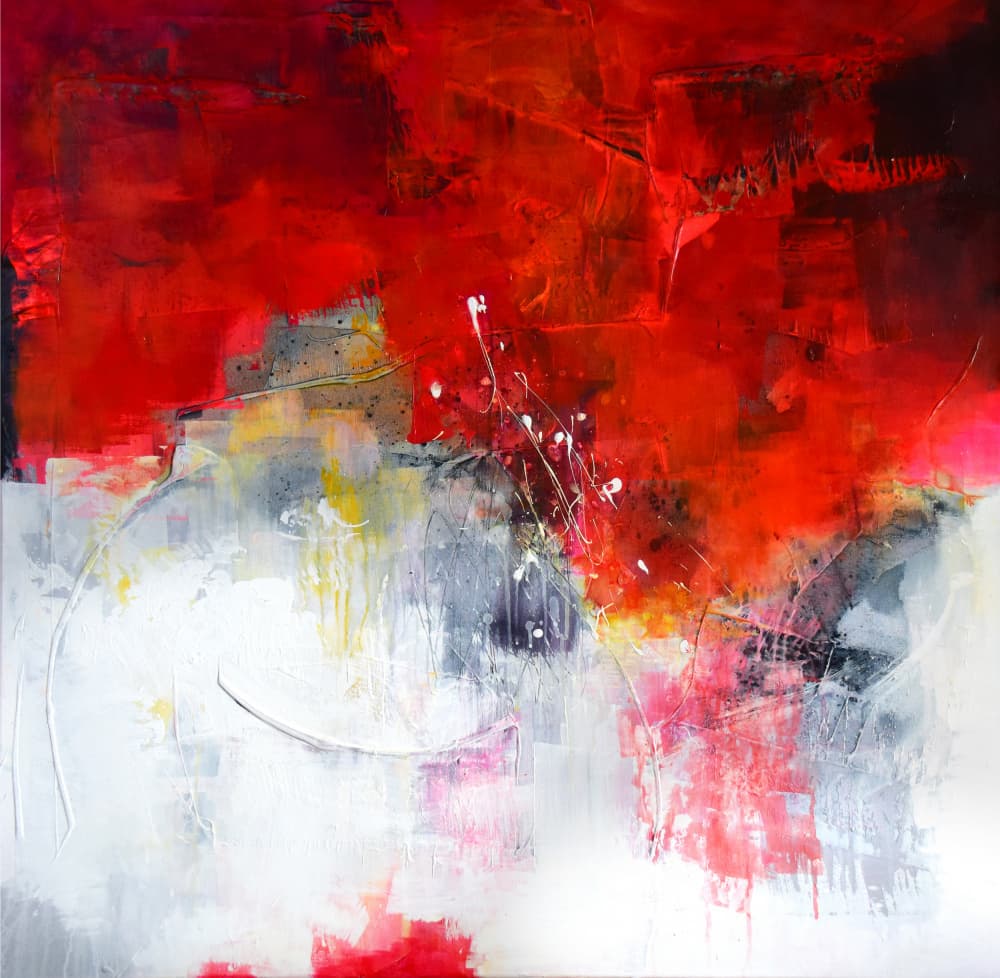 Dynamic Red White Abstract by Kirsten Handelmann — canvas wall art