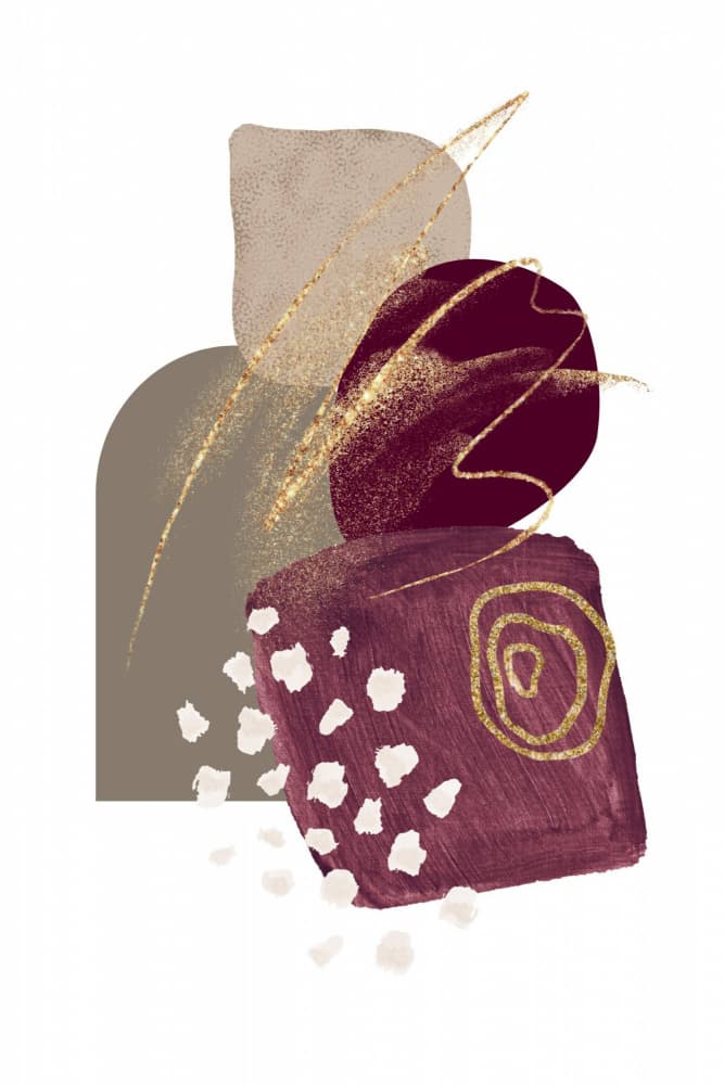 Burgundy Gold Abstract Shapes by Sally Ann Moss — canvas wall art