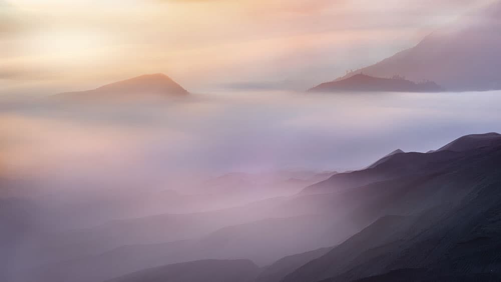 Purple Haze Mountain Peaks by Rudi Gunawan — canvas wall art