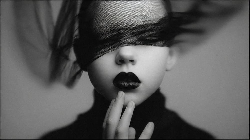 Dark Lips Veiled Portrait by Erkan Camlilar — canvas wall art