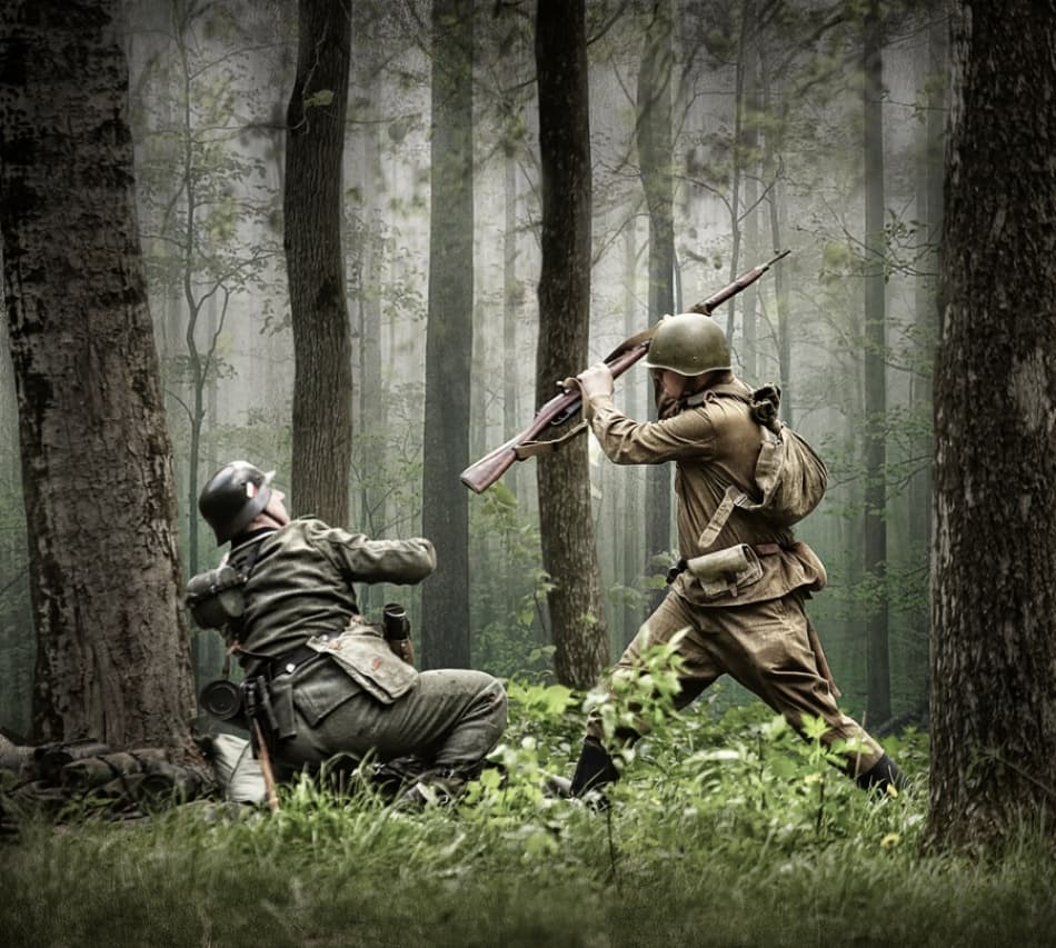 WW2 Forest Combat by Dmitry Frizel — canvas wall art