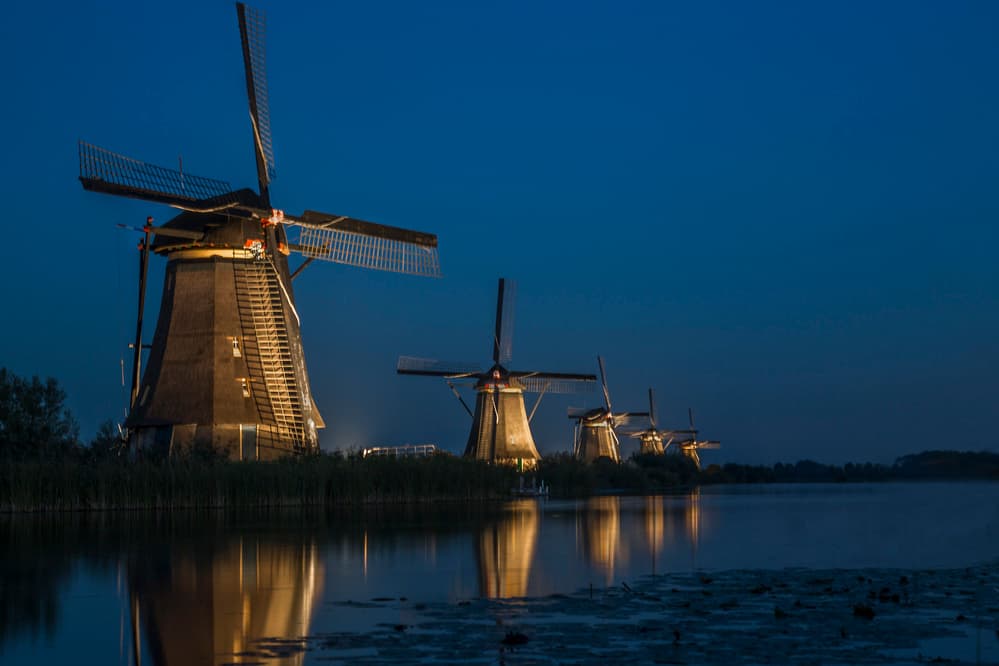 Dutch Windmills Blue Hour by Roelof de Hoog — canvas wall art
