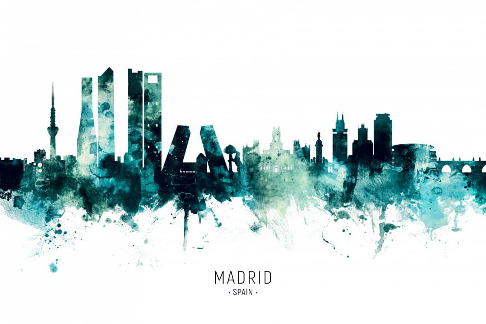 Madrid Watercolor Skyline by Michael Tompsett — canvas wall art