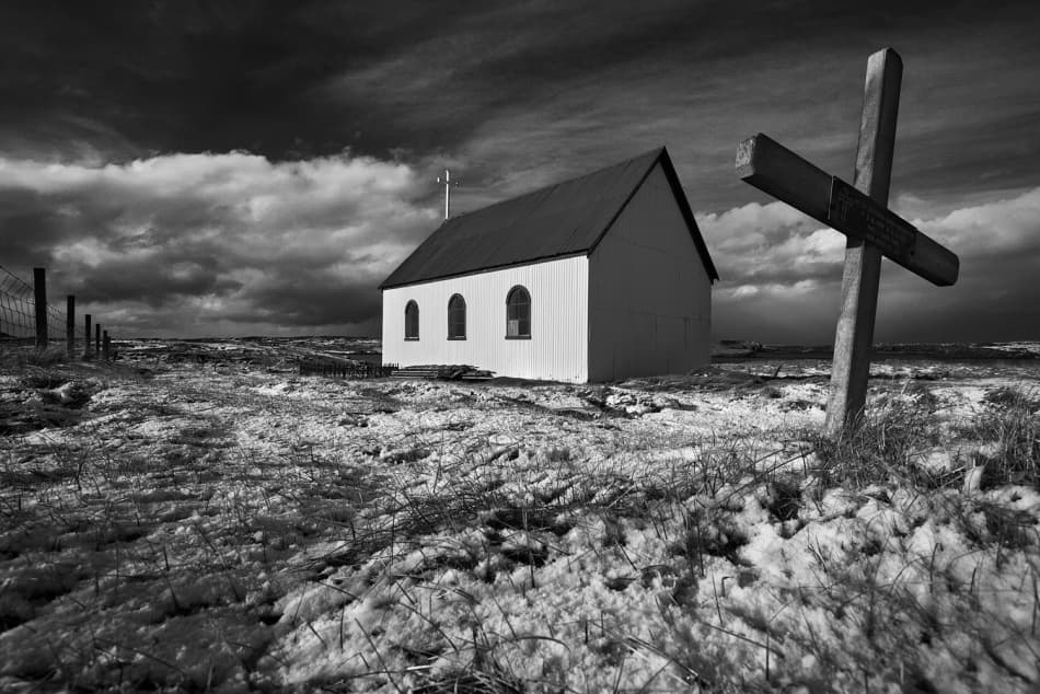 Winter Church and Cross by Bragi Ingibergsson - BRIN — canvas wall art