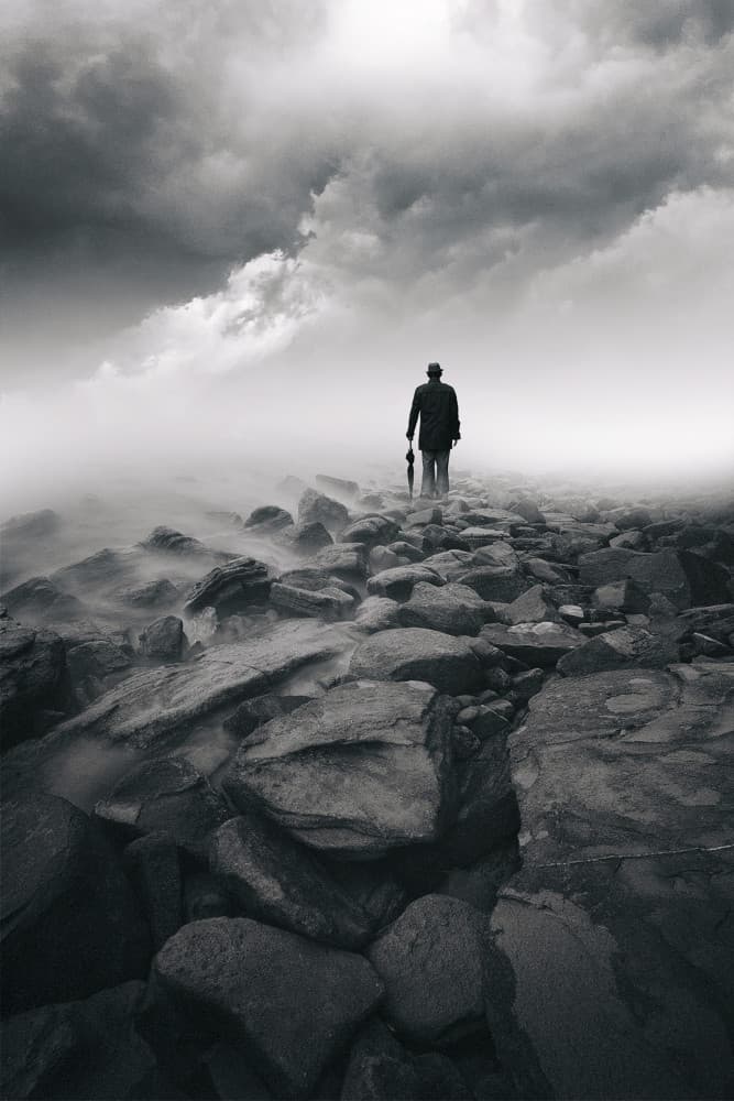 Lone Man Stormy Path by Hari Sulistiawan — canvas wall art