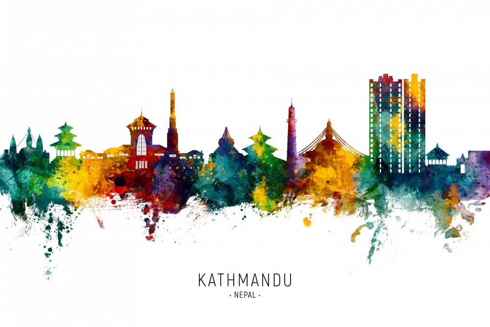 Colorful Kathmandu Skyline by Michael Tompsett — canvas wall art