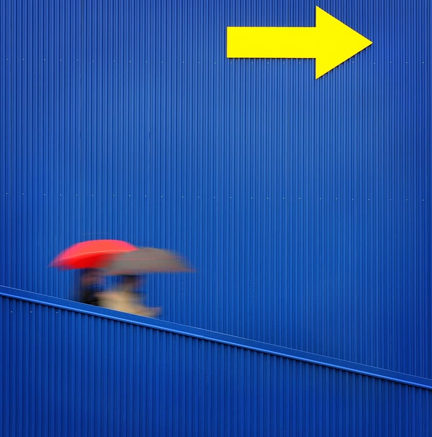 Colorful Umbrellas Blue Wall by Mario Mencacci — canvas wall art