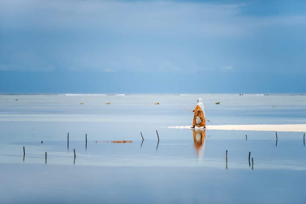 Woman Walking Shallow Sea by Anca Milushev — canvas wall art