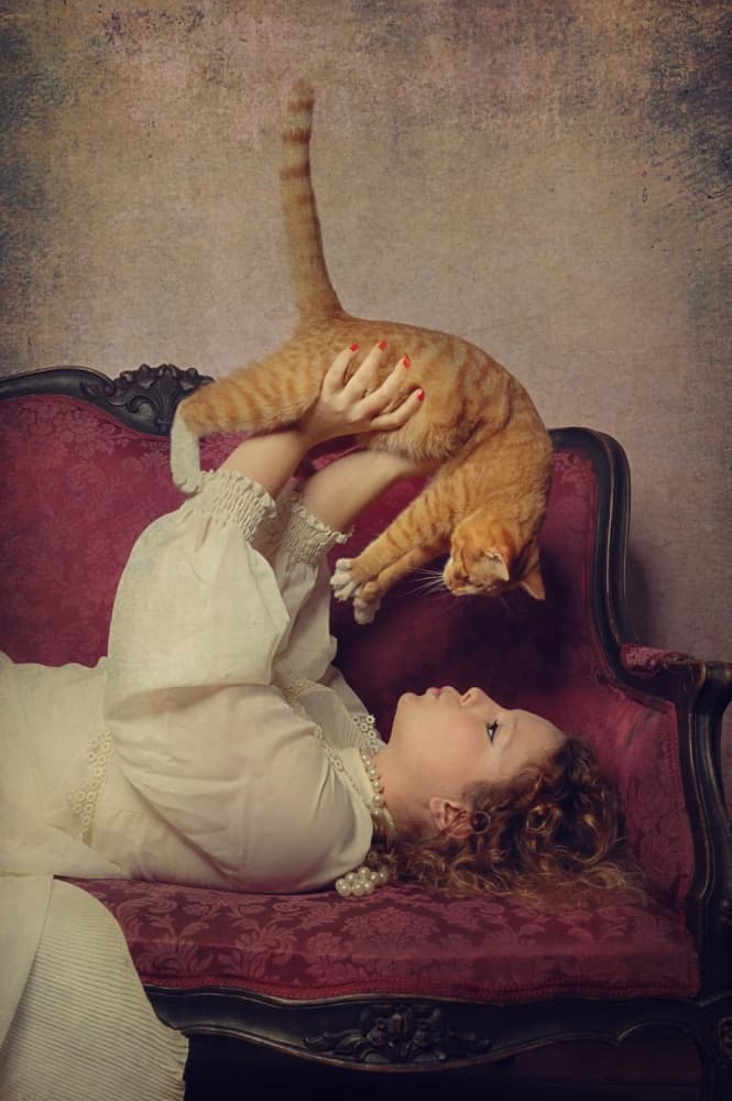 Woman with Ginger Cat by Monika Vanhercke — canvas wall art