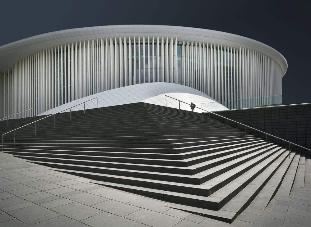 Architectural Curves and Stairs by Renate Reichert — canvas wall art