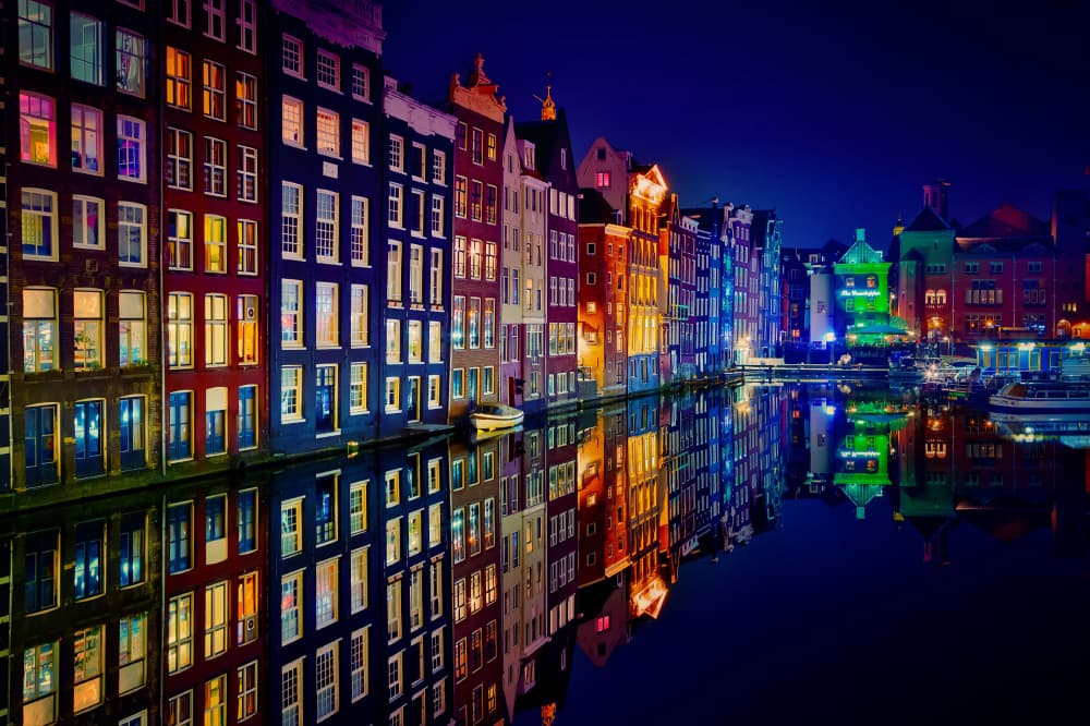 Vibrant Canal City Night by Juan Pablo de Miguel — canvas wall art