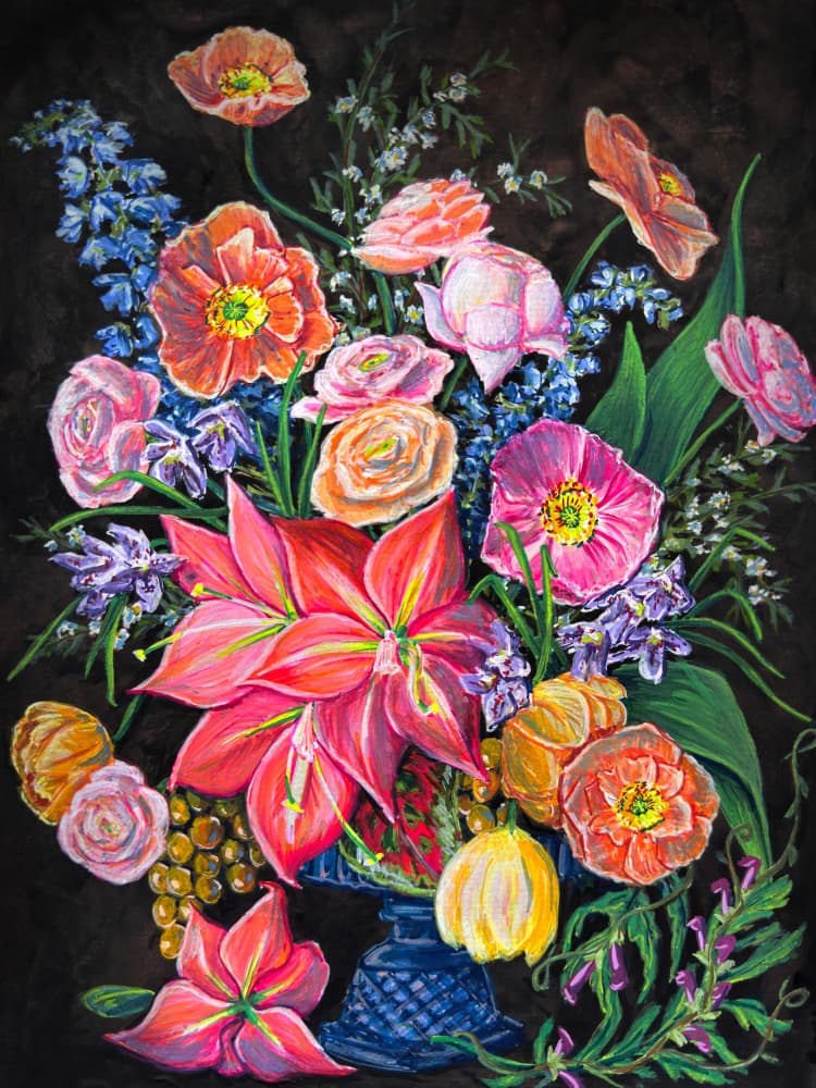 Dramatic Floral Arrangement by Renee Machan Cottagecore Artist — canvas wall art