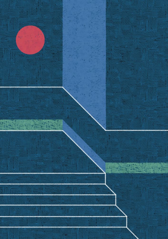 Red Circle Blue Steps by Amy Louise Baker — canvas wall art