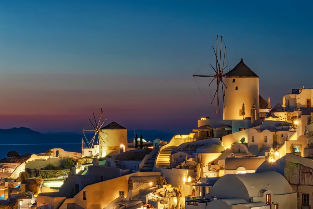 Santorini Windmills at Dusk by Ilona Rosenkrancová — canvas wall art
