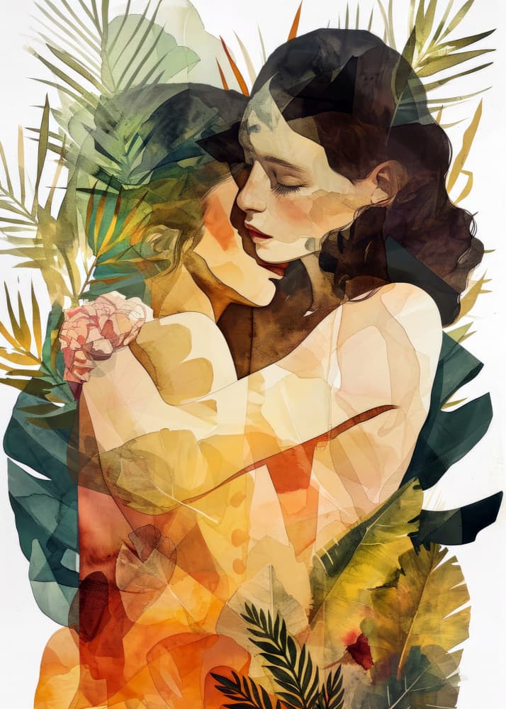 Tender Tropical Embrace by Justyna Jaszke — canvas wall art