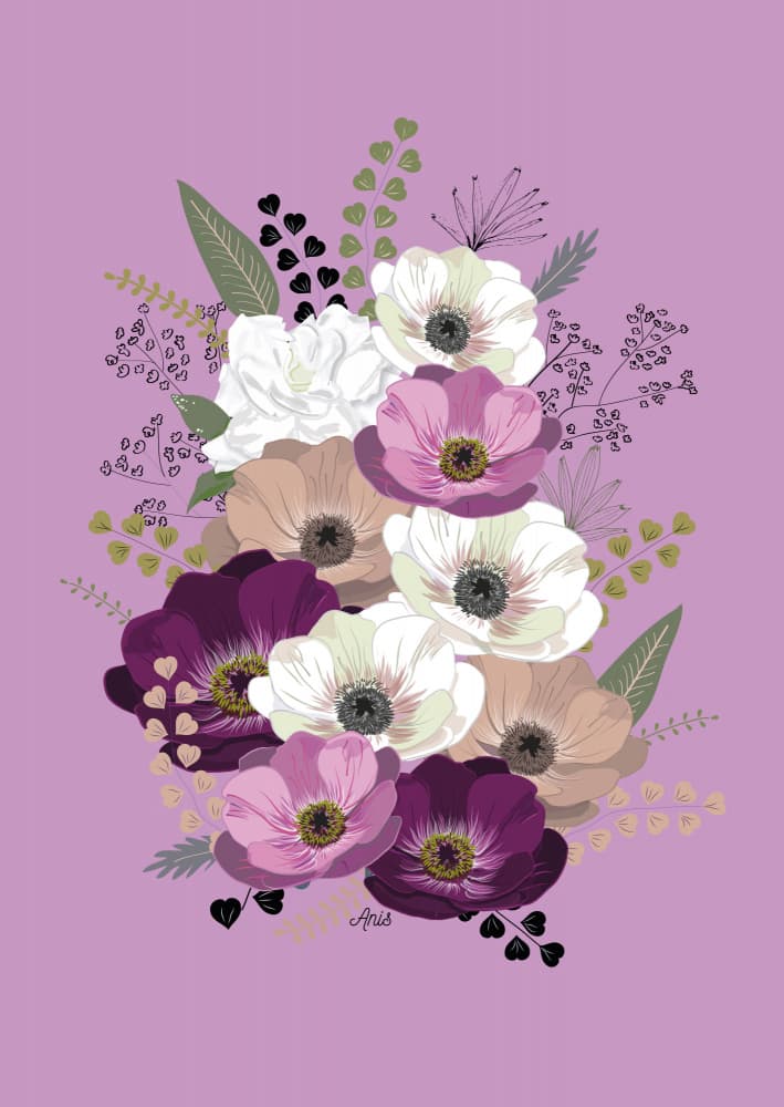Anemones Floral Bouquet Purple by Anis Illustration — canvas wall art