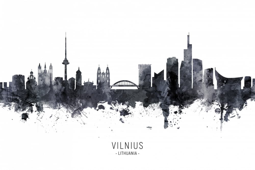Vilnius City Silhouette by Michael Tompsett — canvas wall art