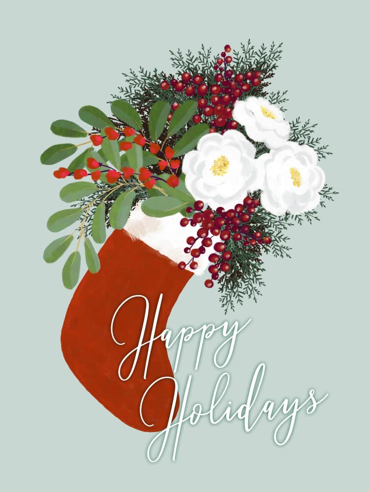 Christmas Floral Stocking by Rosana Laiz Blursbyai — canvas wall art