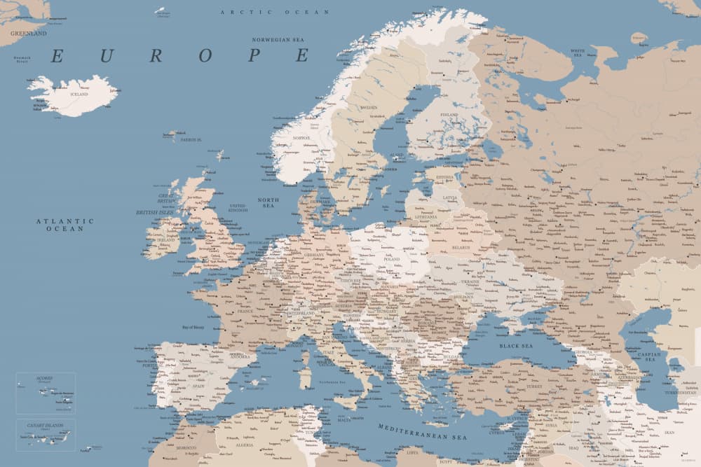 Vintage European Political Map by Rosana Laiz Blursbyai — canvas wall art
