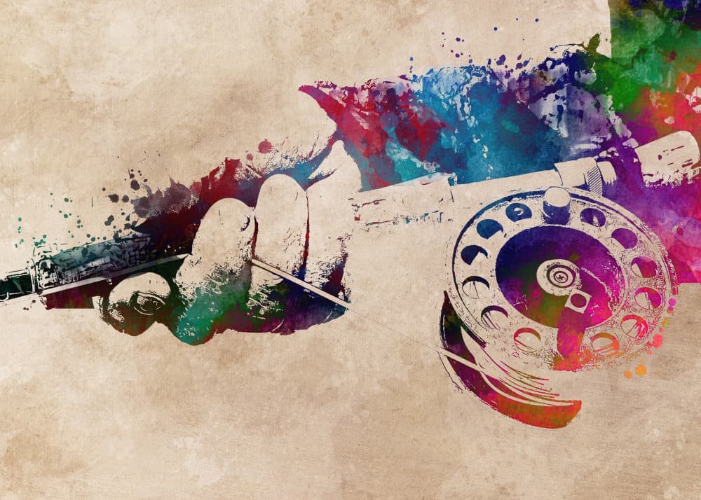 Watercolor Fishing Rod by Justyna Jaszke — canvas wall art