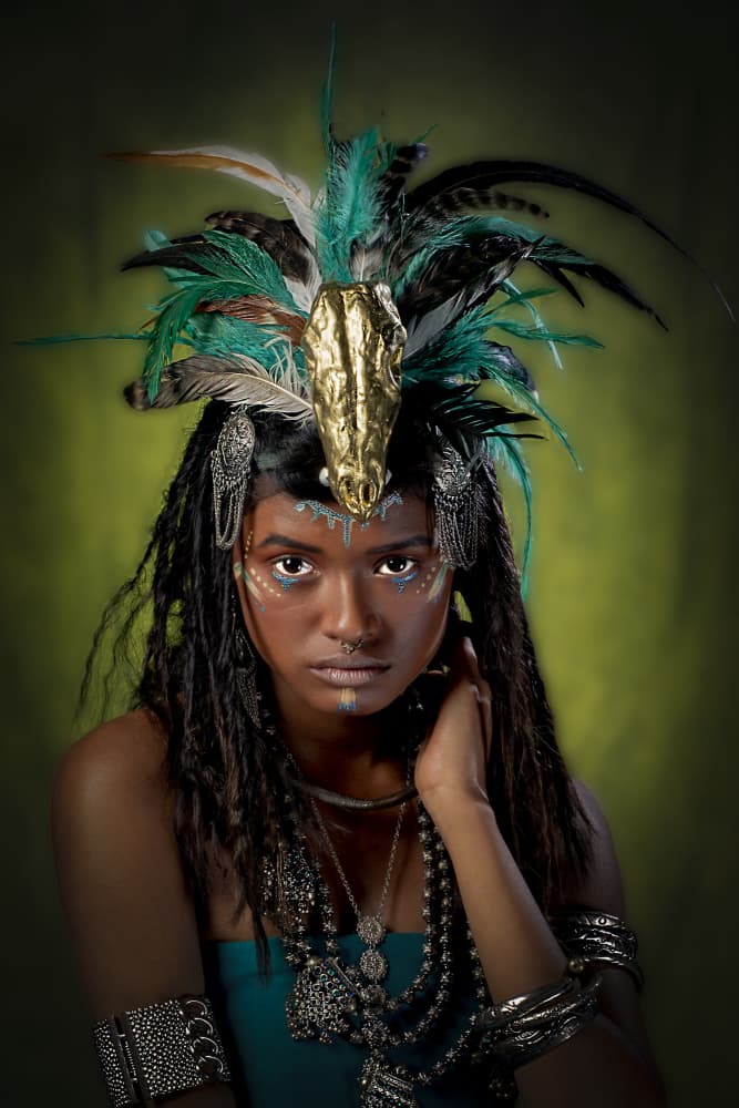 Warrior Woman Gold Headdress by DEBASISH CHATTOPADHYAY — canvas wall art