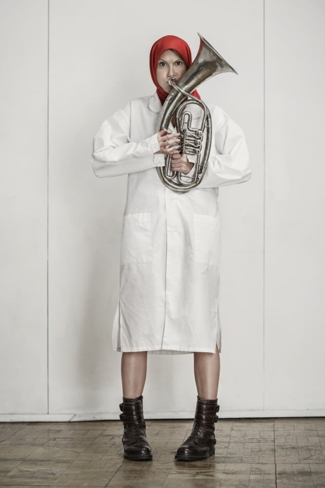 Enigmatic Woman And Horn by Photographer — canvas wall art
