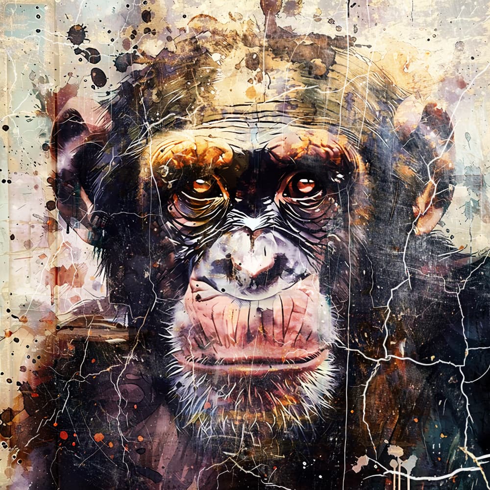 Expressive Chimp Portrait by Rafal Kulik — canvas wall art