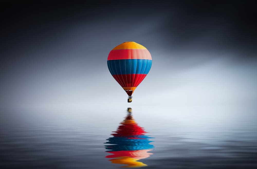 Vibrant Balloon Water Reflection by Bess Hamiti — canvas wall art