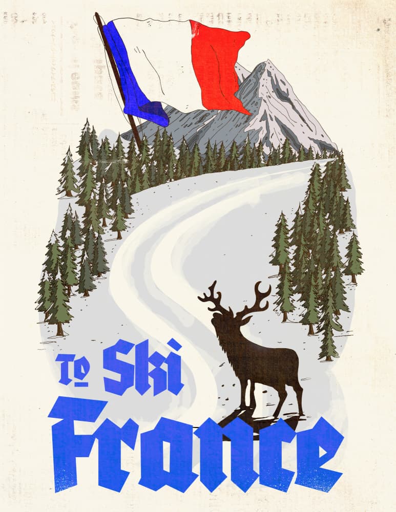 Ski France Mountain Deer by Nicholas — canvas wall art