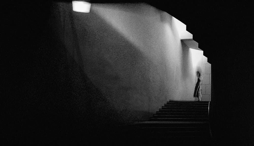 Mysterious Figure On Stairs by Teruhiko Tsuchida — canvas wall art