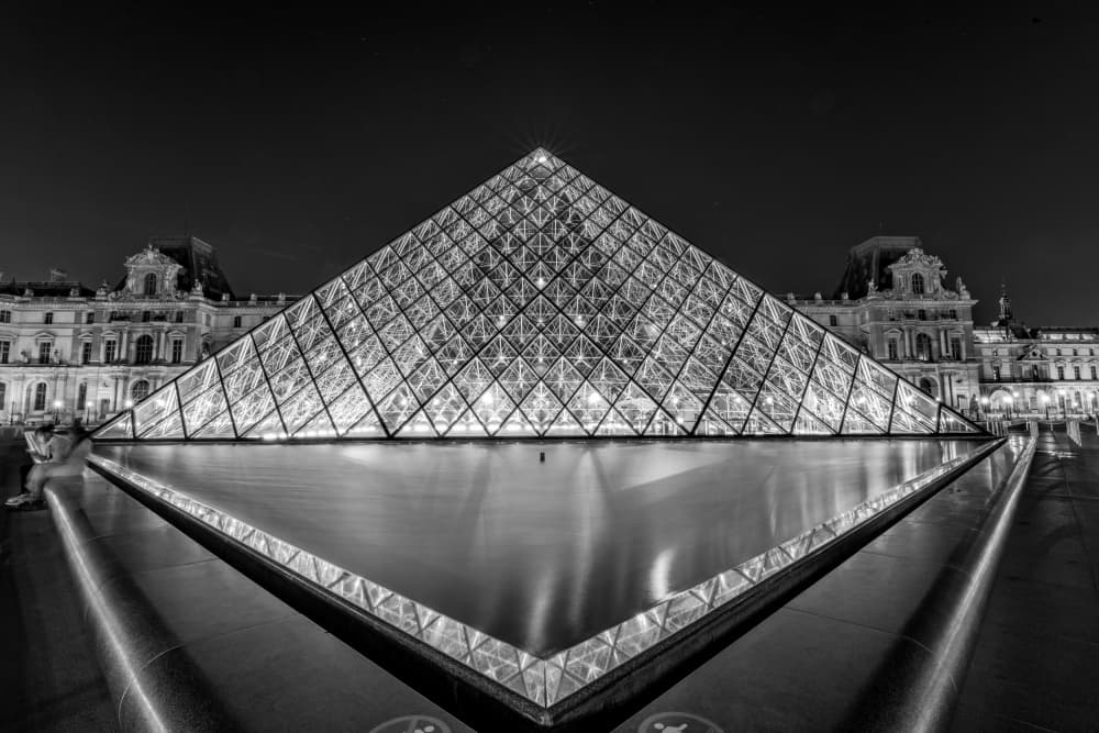 Louvre Pyramid Night Reflection by Ariel Ling — canvas wall art