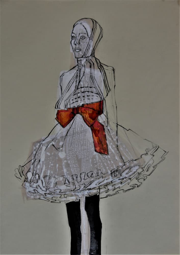 Red Bow Fashion Sketch by Doris Schmitz — canvas wall art