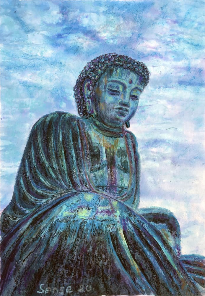 Serene Blue Buddha by Lena Kolambet — canvas wall art