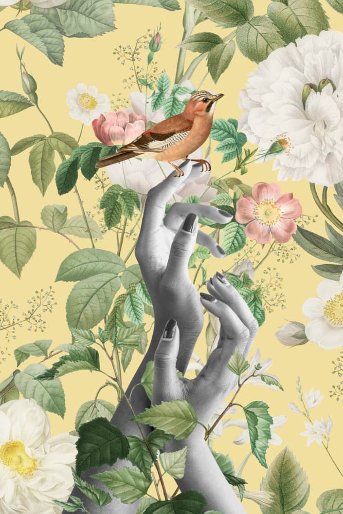 Gentle Hands Botanical Bird by Marja van den Hurk — canvas wall art