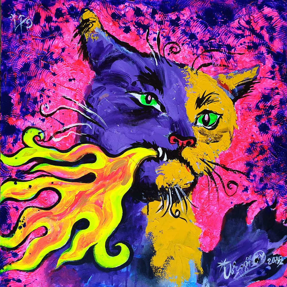 Vibrant Fire Breathing Cat by Kanat Ibragimov — canvas wall art