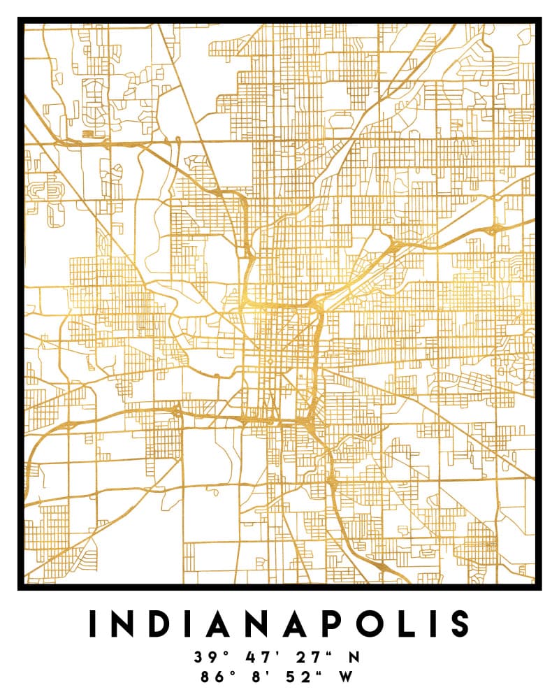 Golden Indianapolis Map by Emiliano Deificus — canvas wall art